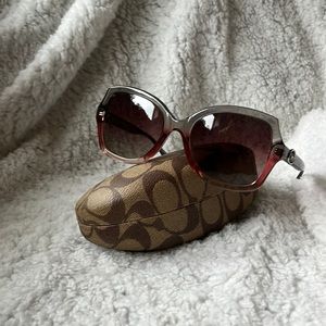 Coach Luxotica Sunglasses and case. New. Gray and burgundy gradient.